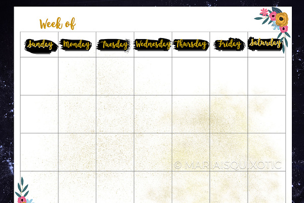 Gold Dust Blank Weekly Planner