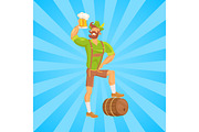 Bearded Man Drinking Beer Vector Illustration