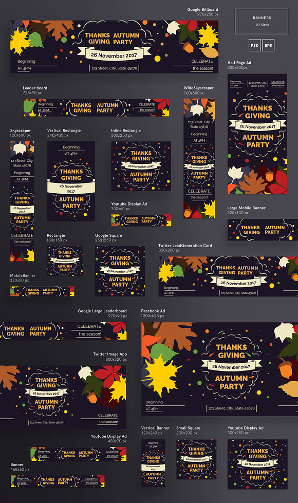 Banners Pack | Thanksgiving Party in Templates - product preview 1