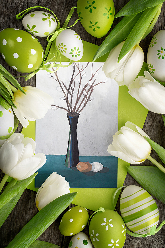 Willow and Easter eggs. Still life. in Illustrations - product preview 1