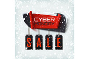 Cyber Monday Sale, abstract banner on winter background.