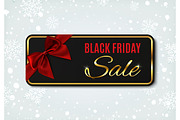 Black Friday sale banner with red ribbon and bow.