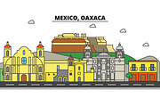 Mexico, Oaxaca. City skyline, architecture, buildings, streets, silhouette, landscape, panorama, landmarks, icons. Editable strokes. Flat design line vector illustration concept