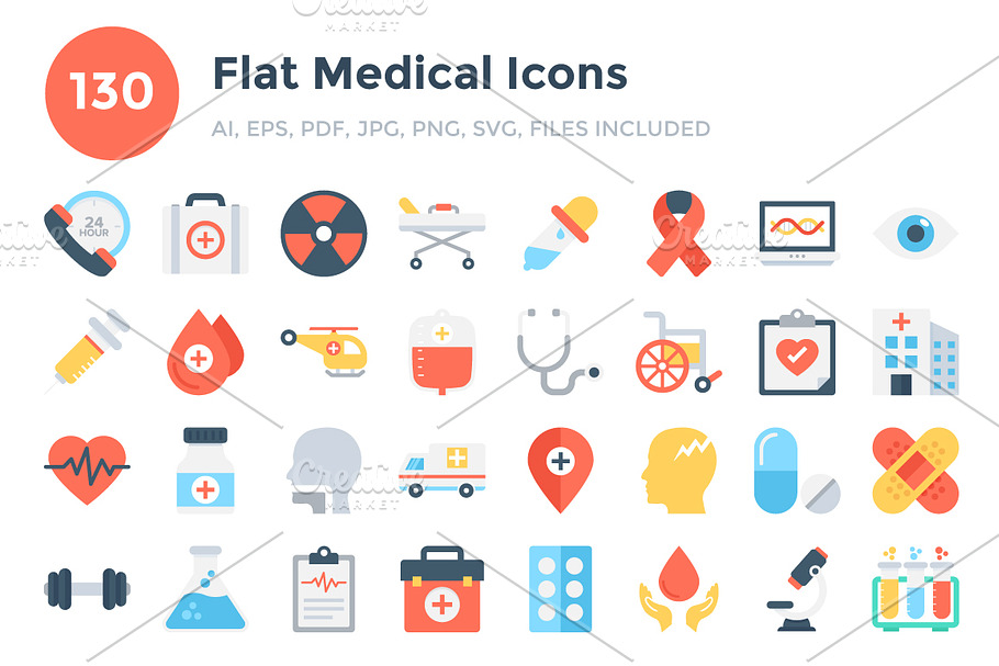 130 Flat Medical Icons