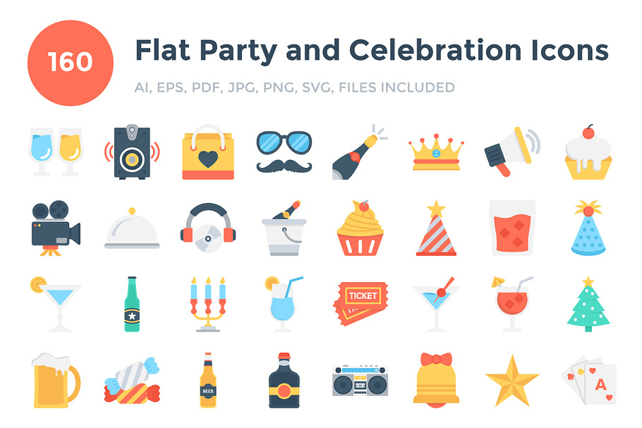 160 Flat Party and Celebration Icons