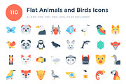 110 Flat Animals and Birds Icons