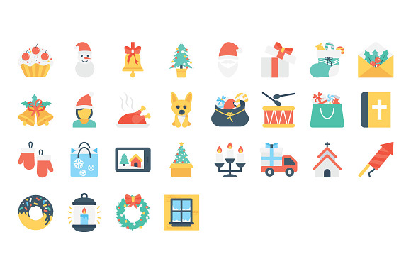 100 Flat Christmas Icons in Graphics - product preview 2