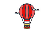 Air balloon, aerostat flat line illustration, concept vector isolated icon 