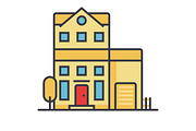 Apartment building flat line illustration, concept vector isolated icon 