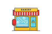 Bakery building flat line illustration, concept vector isolated icon 