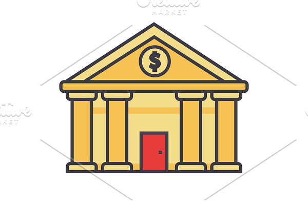 Bank, court of justice flat line illustration, concept vector isolated icon 