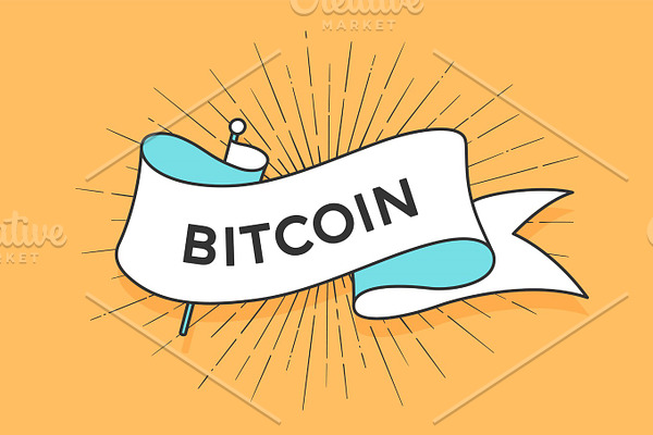 Poster with ribbon and word Bitcoin