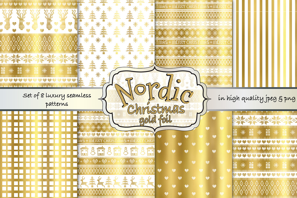 Gold foil Nordic Fairisle patterns in Patterns - product preview 8