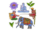 Set of hand drawn Sri Lanka cultural symbols