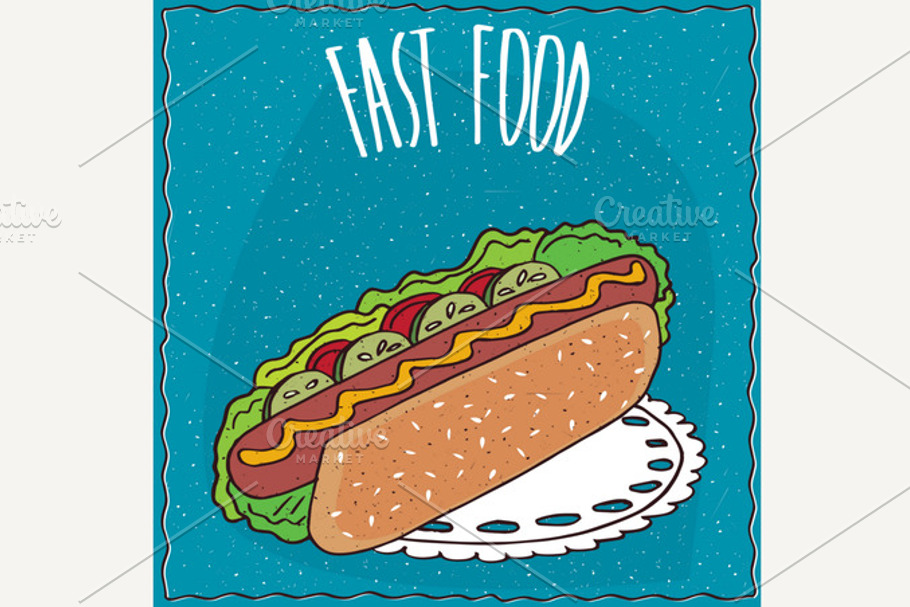 Appetizing hot dog in handmade cartoon style in Illustrations - product preview 8