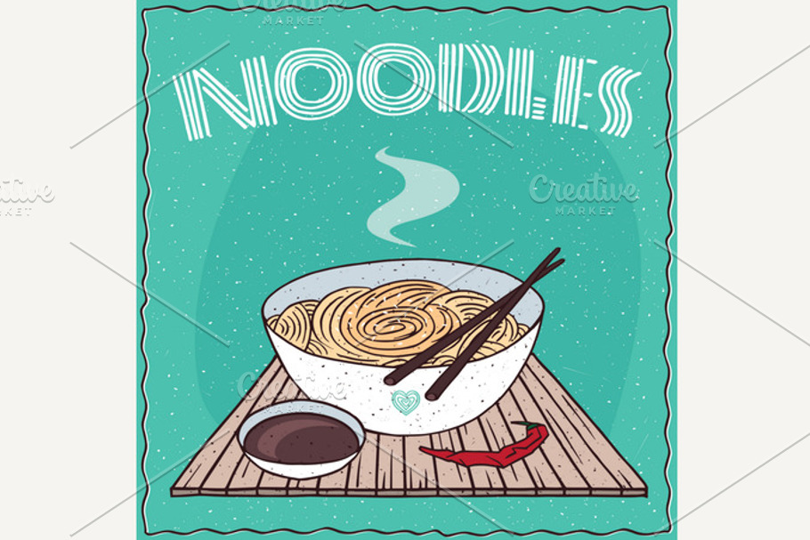 Asian noodles Ramen or Udon in bowl in Illustrations - product preview 8