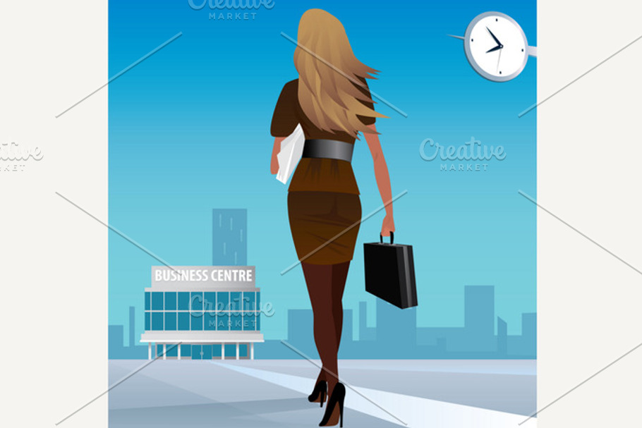 Businesswoman go to work in business center in Illustrations - product preview 8