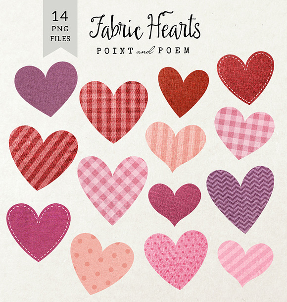 Hand Drawn Fabric Hearts Clipart in Illustrations - product preview 1