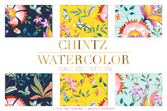 CHINTZ WATERCOLOR PATTERNS!! in Patterns - product preview 6