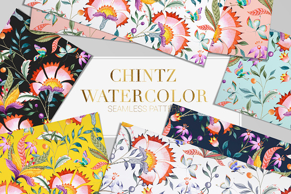 CHINTZ WATERCOLOR PATTERNS!! in Patterns - product preview 7