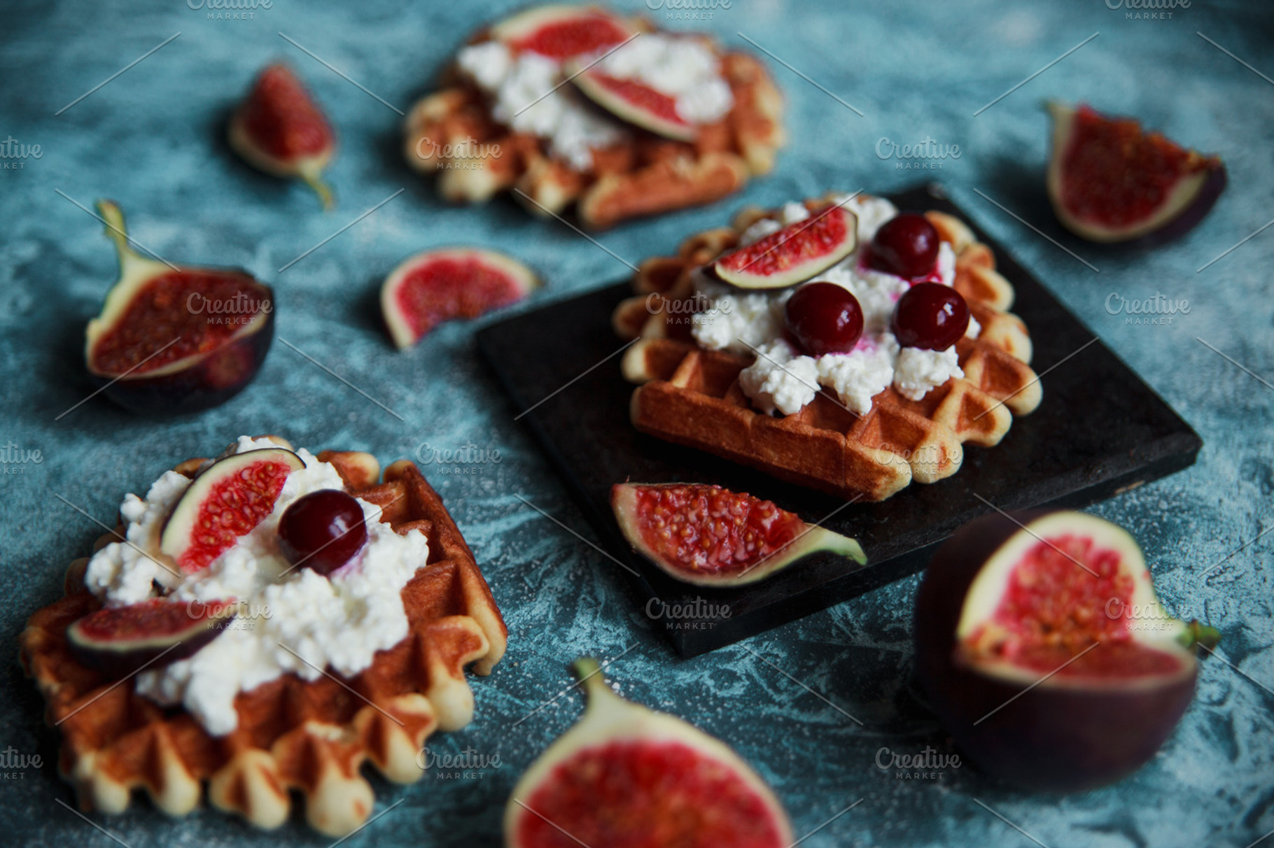 Still Life Of Belgian Biscuit Waffles With Cottage Cheese Fresh