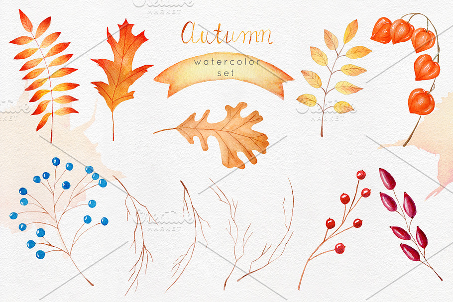Watercolor Autumn Clipart Colection in Illustrations - product preview 8