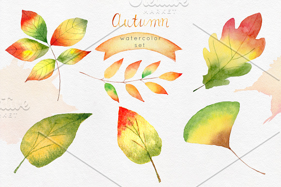 Watercolor Autumn Clipart Colection in Illustrations - product preview 1
