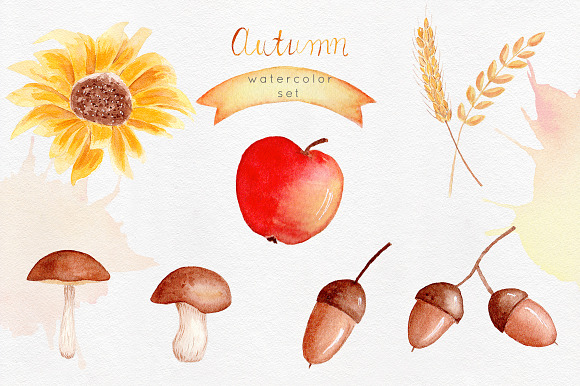 Watercolor Autumn Clipart Colection in Illustrations - product preview 2