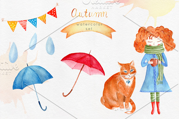 Watercolor Autumn Clipart Colection in Illustrations - product preview 4