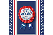 Veterans Day badge on abstract American background.