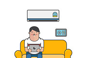 Illustration of man in living room