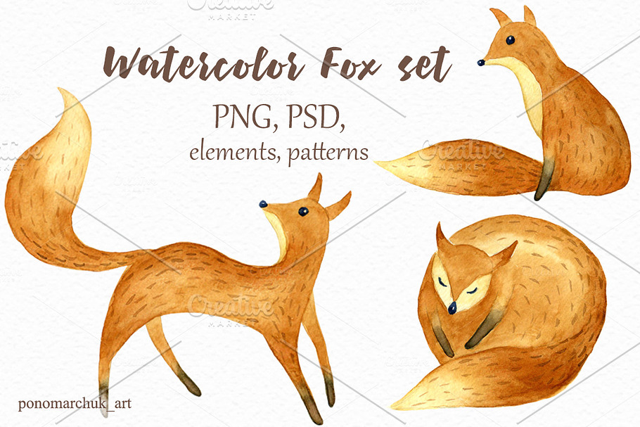 Watercolor fox set in Patterns - product preview 8