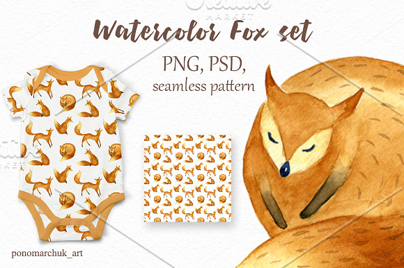 Watercolor fox set in Patterns - product preview 3