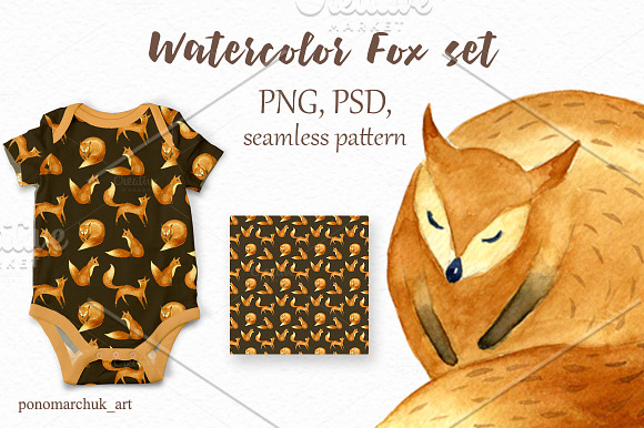Watercolor fox set in Patterns - product preview 4
