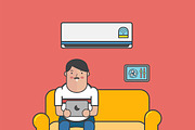 Illustration of man in living room