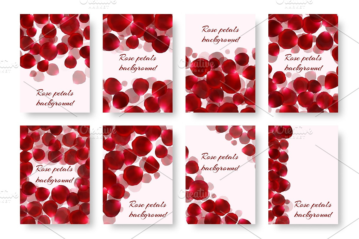 Set of greeting cards with rose petals in Illustrations - product preview 8
