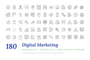 180 Digital Marketing Line Icons 