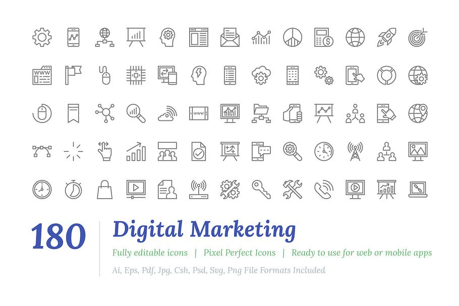 180 Digital Marketing Line Icons  in Marketing Icons - product preview 8