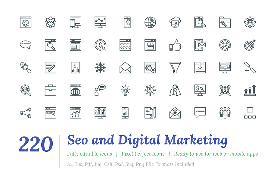 220 SEO and Digital Marketing Icons