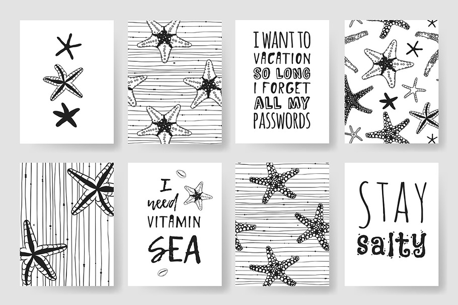 Starfishes set + patterns + cards in Patterns - product preview 8