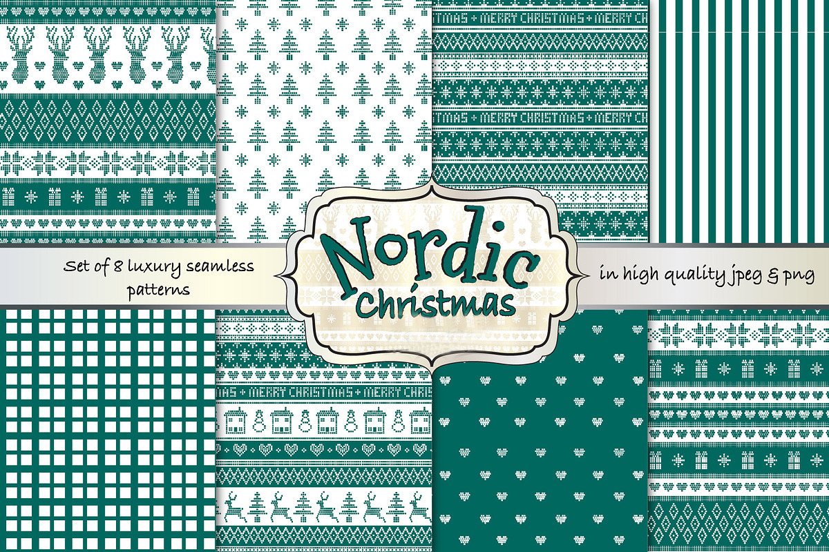 Nordic Christmass seamless patterns in Patterns - product preview 8