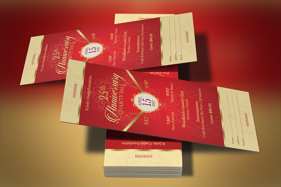 Red Gold Anniversary Gala Ticket in Card Templates - product preview 8