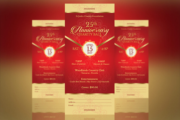 Red Gold Anniversary Gala Ticket in Card Templates - product preview 1