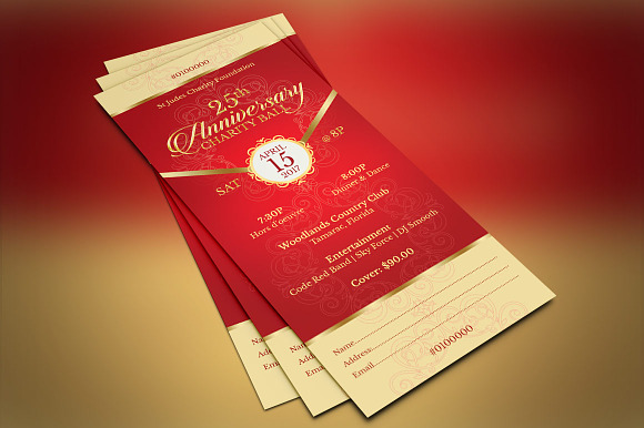 Red Gold Anniversary Gala Ticket in Card Templates - product preview 2