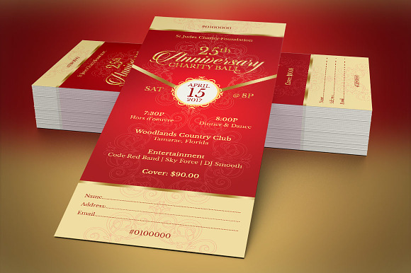 Red Gold Anniversary Gala Ticket in Card Templates - product preview 3