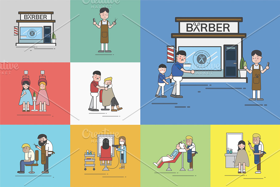 Illustration set of barber shop in Illustrations - product preview 8