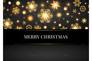 Merry Christmas card with golden snowflakes