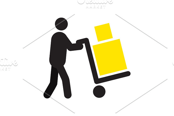 Man carrying two boxes with hand truck silhouette