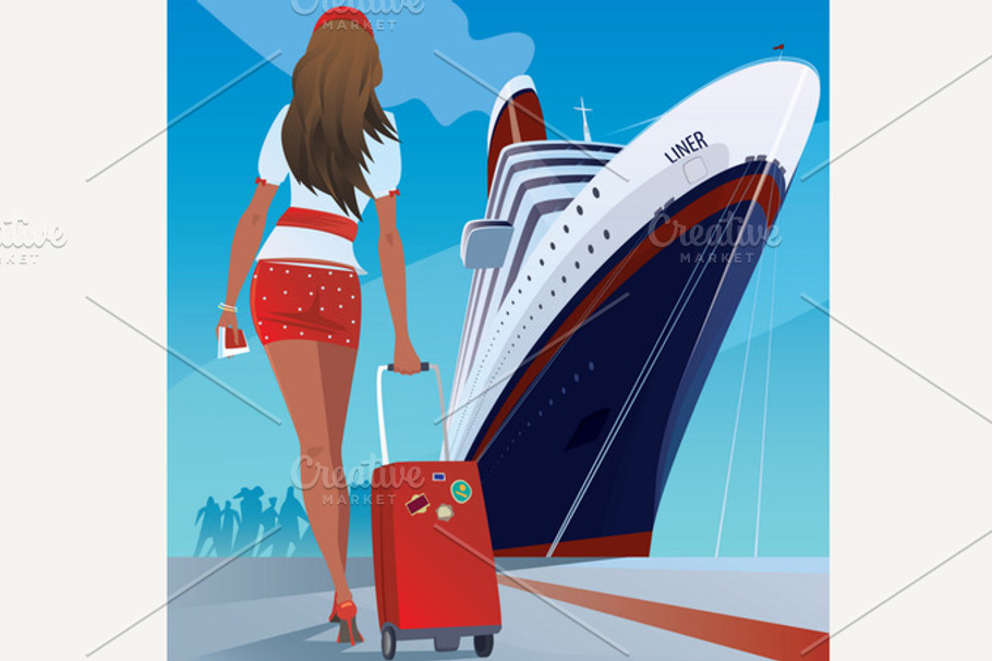 Girl at the pier goes to the ship in Illustrations - product preview 8