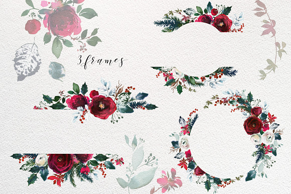 Christmas Watercolor Flowers Clipart in Illustrations - product preview 4